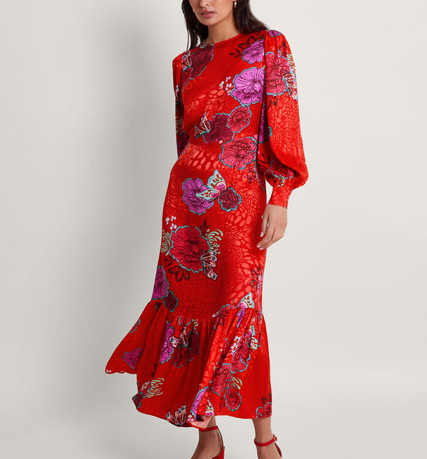 Esme floral tea dress red