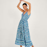 Floral print strappy maxi dress with lenzing ecovero  blue