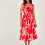 Palm spot print midi sundress in sustainable cotton red