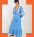 EAST EMBROIDERED LONG SLEEVE DRESS BLUE
